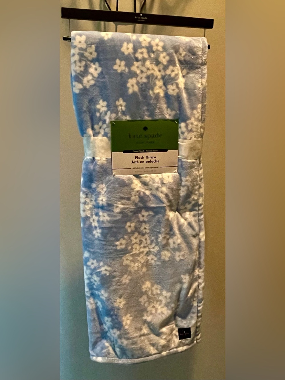 Kate Spade New York Sweet Floral Plush Throw 60x70 Light Blue New
